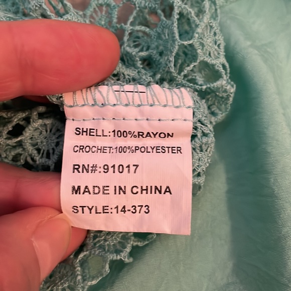 Solitaire Swim Sea Foam Green 3/4” Sleeve Above Knee Crochet Bathing Suit Cover - Picture 7 of 8